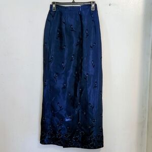Elegant Midnight Blue Floral Maxi Skirt